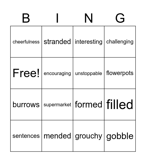 syllables Bingo Card