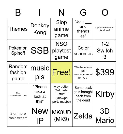 Switch 2 Bingo Card
