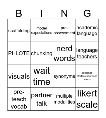 ESOL Strategies Bingo Card