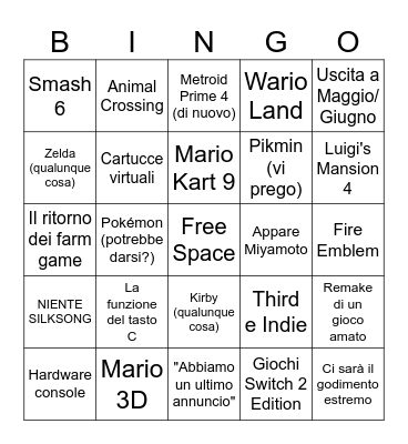 Nintendo Switch 2 Direct Bingo Card