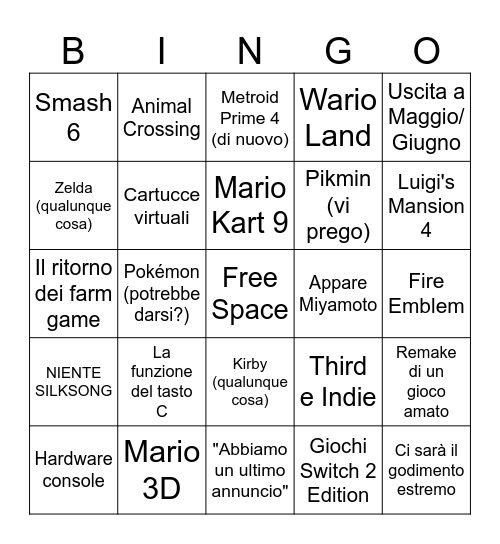 Nintendo Switch 2 Direct Bingo Card
