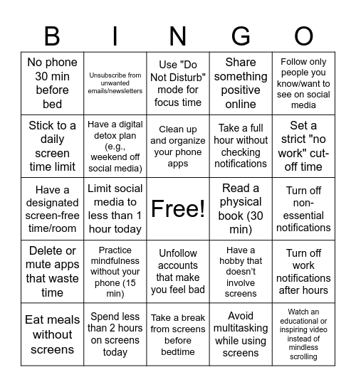 Well-Being BINGO Card
