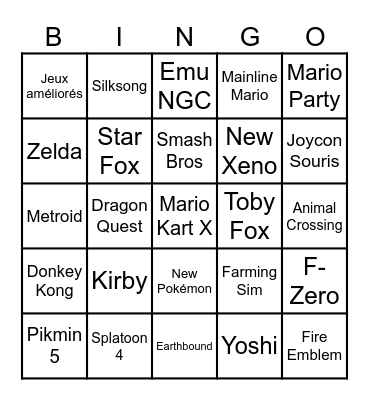 Nintendo Direct Bingo Card