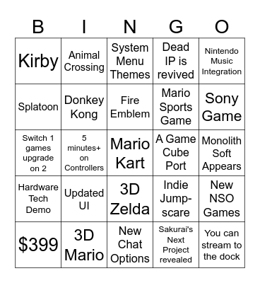Switch 2 Bingo Card