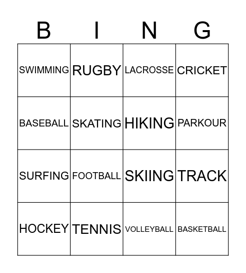 SPORTS BINGO Card