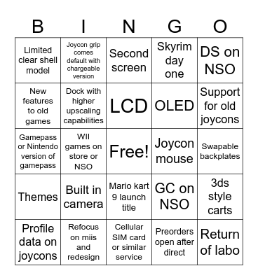 Switch 2 direct Bingo Card