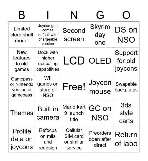 Switch 2 direct Bingo Card