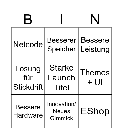 Switch 2 Direct Bingo Card