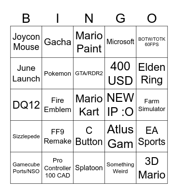 Nintendo Bongo Bingo Card
