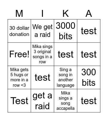 Mika´s birthday BINGO Card