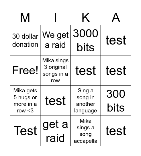 Mika´s birthday BINGO Card