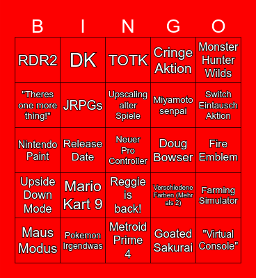 Nintendo Switch 2 Bingo Card