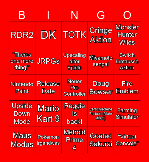 Nintendo Switch 2 Bingo Card