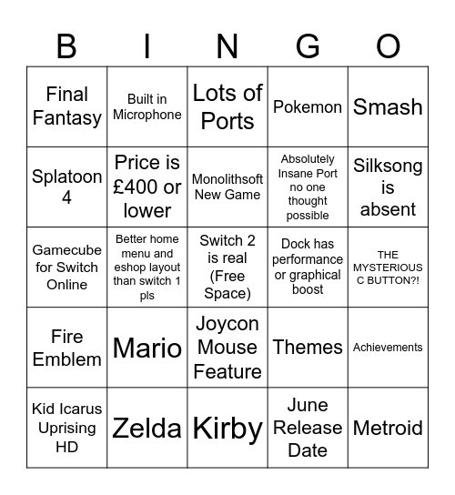 Switch 2 Direct Bingo Card