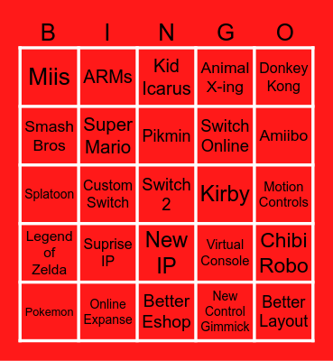 Nintendo Switch 2 Direct Bingo Card