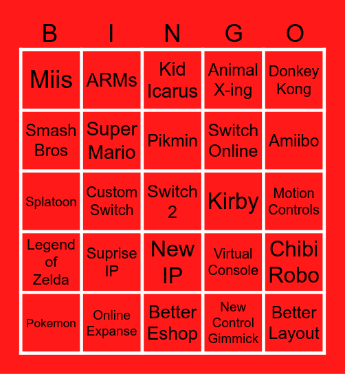 Nintendo Switch 2 Direct Bingo Card