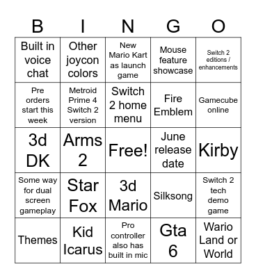 Switch 2 Direct Bingo Card