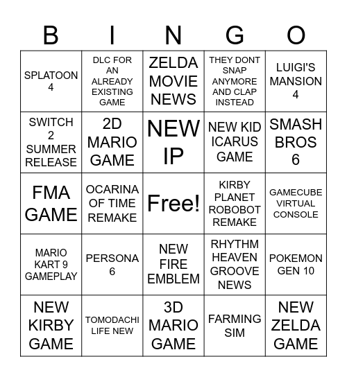 SWITCH 2 DIRECT PREDICTIONS Bingo Card