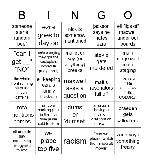 Dayton Bingo Card