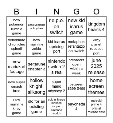 Untitled Bingo Card