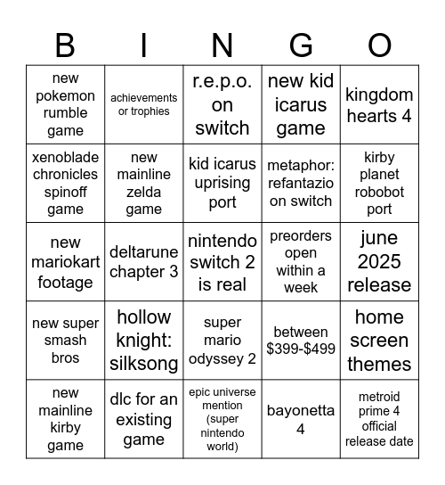Untitled Bingo Card