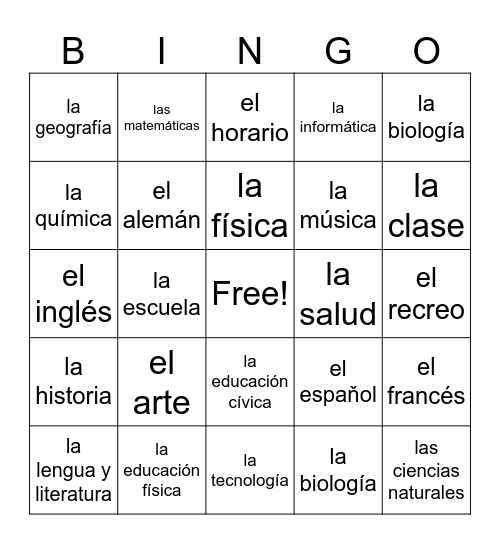 LAS ASIGNATURAS Bingo Card