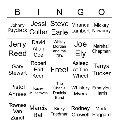 Outlaw Country Essentials Bingo Card