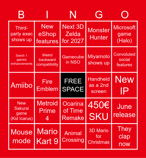 Nintendo Switch 2 Direct Bingo Card