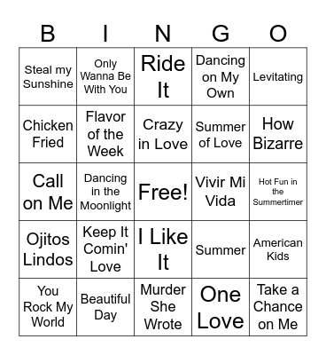 CAP Bingo-Bridgette's Feel Good Music Bingo Card