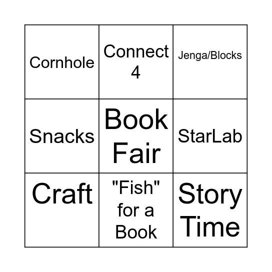 Family Reading Night Bingo Card