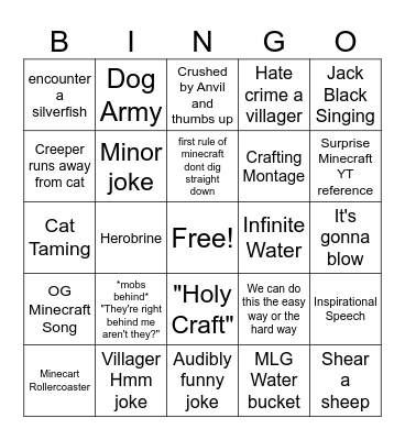 Minecraft Bingo Card