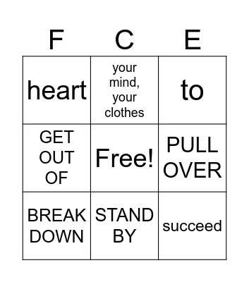 FCE Phrasal verbs and collocations Bingo Card