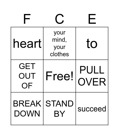 FCE Phrasal verbs and collocations Bingo Card
