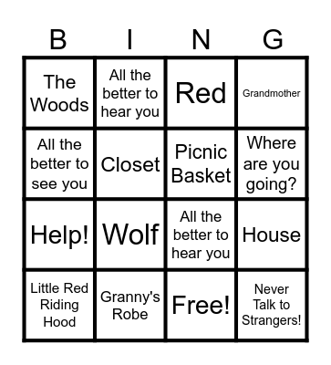 Little Red Riding Hood Bingo Card