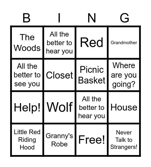 Little Red Riding Hood Bingo Card