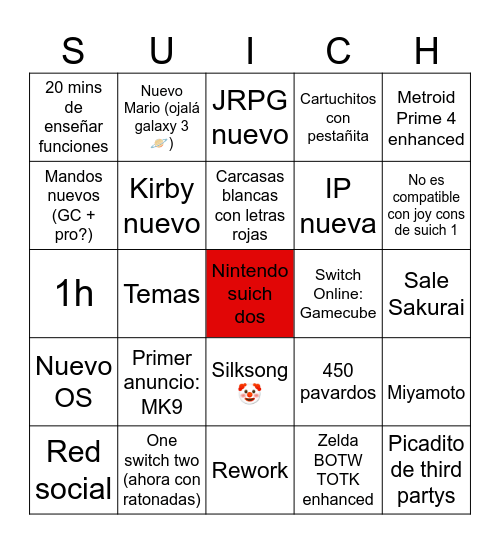 Switch 2 Bingo Card