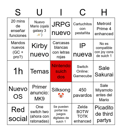 Switch 2 Bingo Card