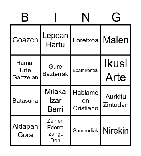 Euskal Jaia Bingo Card
