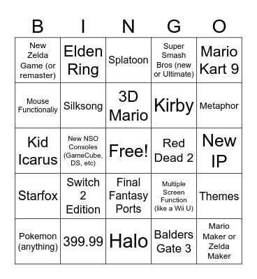 Switch 2 Direct Bingo Card