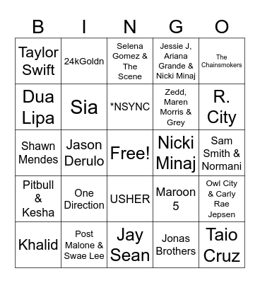 Throwback Pop Essentials Bingo Card
