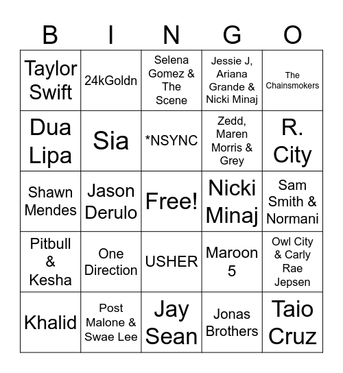Throwback Pop Essentials Bingo Card