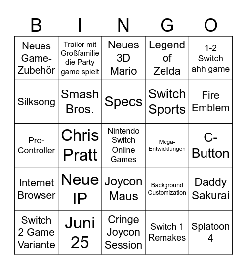 Switch 2 Direct Bingo Card