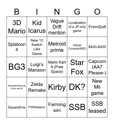 Switch 2 Predictions Bingo Card