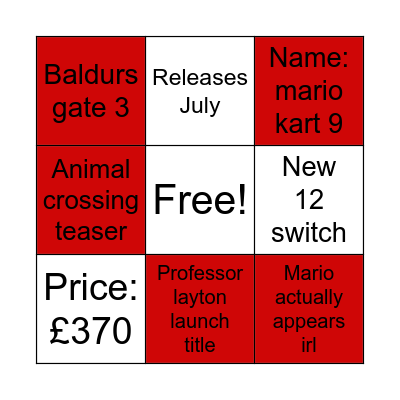 Switch release Bingo Card