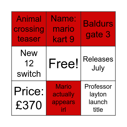 Switch release Bingo Card