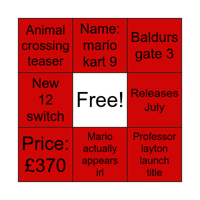 Switch release Bingo Card