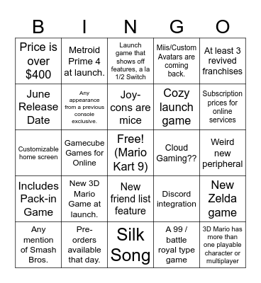 Switch 2 Bingo Card