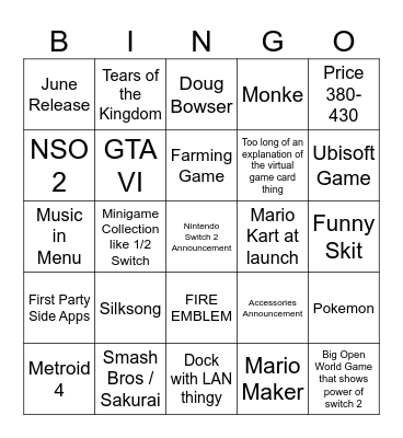 NSO 2 Bingo Card
