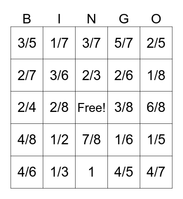 Fraction Bingo Card