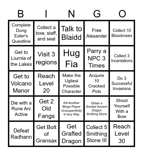 Elden Ring Bingo Card